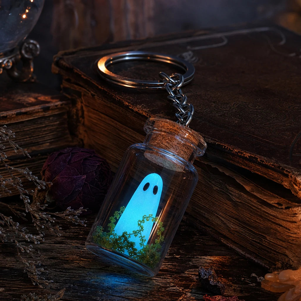 Glow Ghost Bottle Keychain – Blue or Green