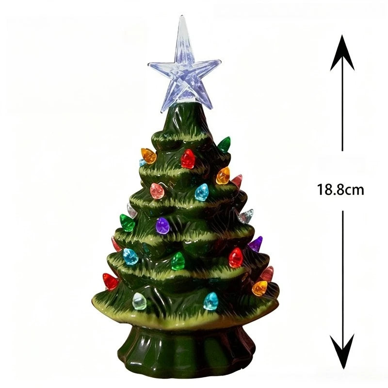 Christmas Tree Decoration Glowing Ceramic Christmas Village Tree with Xmas Tabletop Ornament Holiday Home Decor