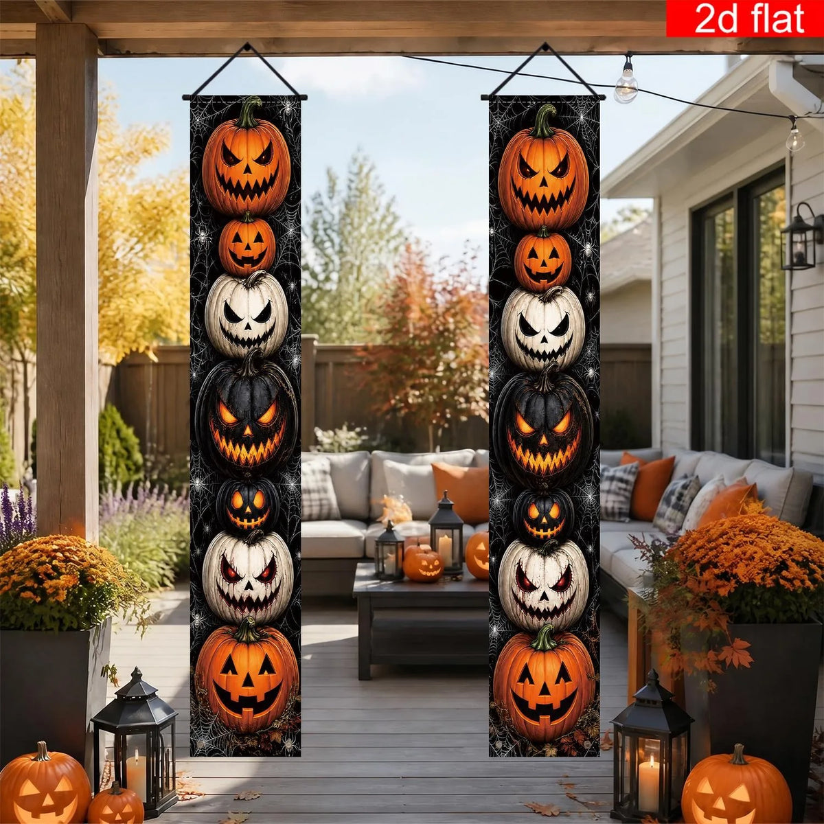 Halloween Porch Banner – Pumpkin &amp; Spider Web Decor