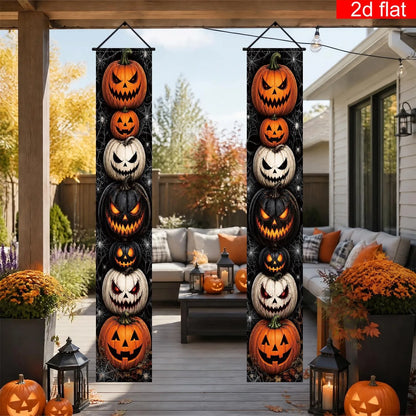 Halloween Porch Banner – Pumpkin &amp; Spider Web Decor