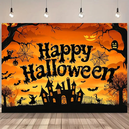 Halloween Party Backdrop – Pumpkin, Bat &amp; Forest Design