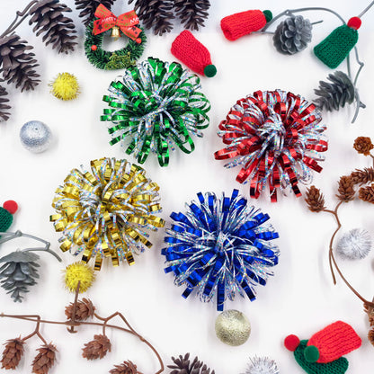 Christmas Tinsel Garland Firework Bow Laser PET Pom Pom Flower Bow for Present Wrap Valentine Party Birthday Holidays Decoration