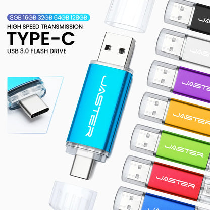 TYPE-C USB 3.0 Flash Drives 128GB 32GB 2IN1 Memory Stick 64GB 32GB 16GB Wedding Gift Pen Drive 8GB 4GB USB Stick Pendrive U Disk