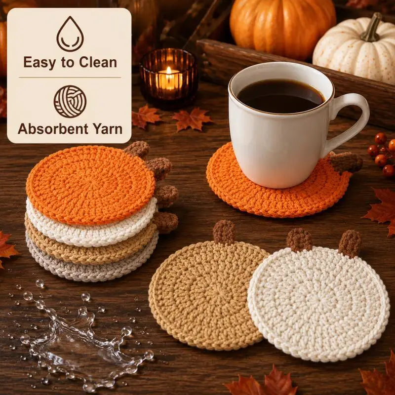 Crochet Pumpkin Coasters – 4-Piece Halloween Set