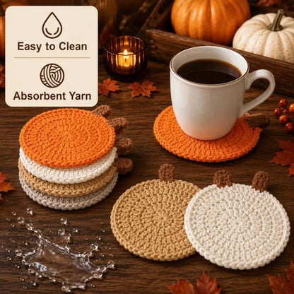 Crochet Pumpkin Coasters – 4-Piece Halloween Set