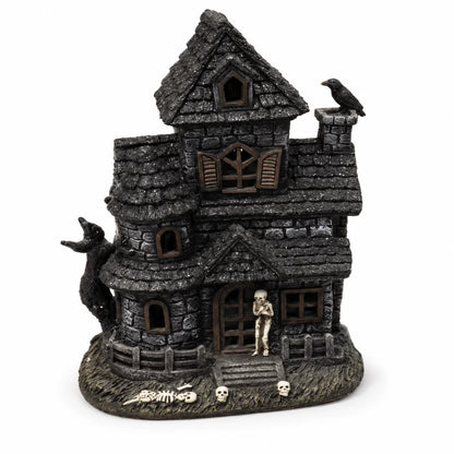 Lighted Haunted House Figurine – Skeleton &amp; Crow Halloween Decor