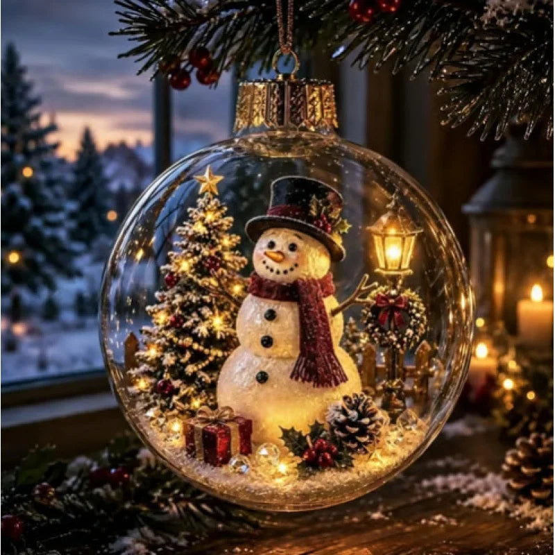Clear Christmas Diorama Ball Glowing Ornament Holiday Scene Christmas Tree Hanging Party Winter Home Bauble For Window Xmas