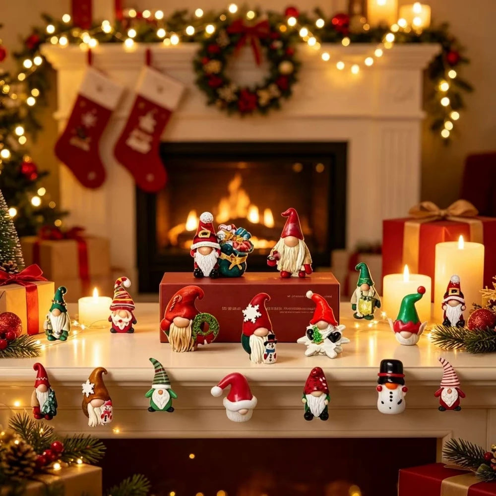Christmas 24‑Day Countdown Advent Calendar, 24Pcs Resin Figurine Ornament Set, Xmas Desktop Decorations for Holiday Party Favor